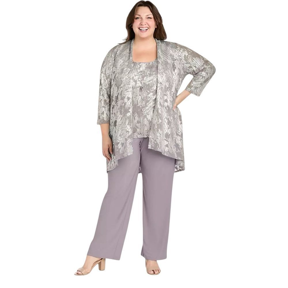 R&M Richards 3 Piece Metallic Patterned Pantsuit